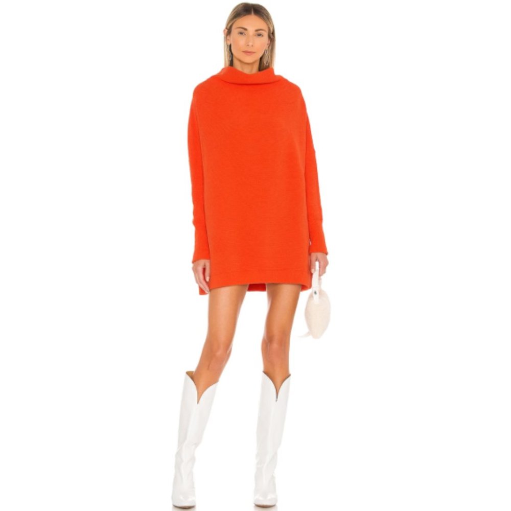 Free People 'Ottoman' Ribbed Slouchy Tunic Sweater, Audacious Orange - Picture 2 of 4